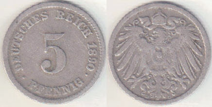 1890 D Germany 5 Pfennig A004617